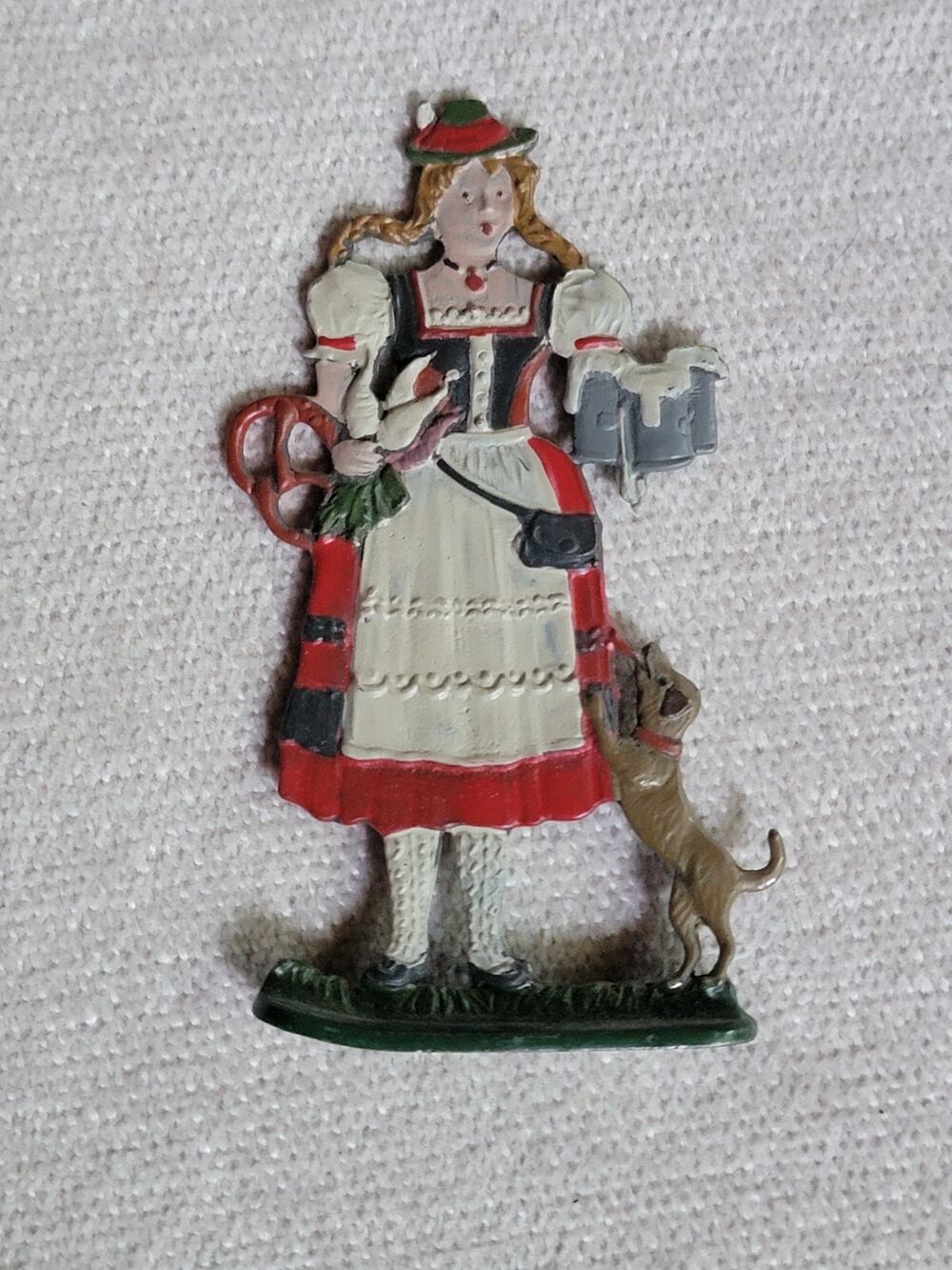 Kuhn Zinn Pewter Bavarian Lady With Dog Figurine Hand Painted Germany 3in